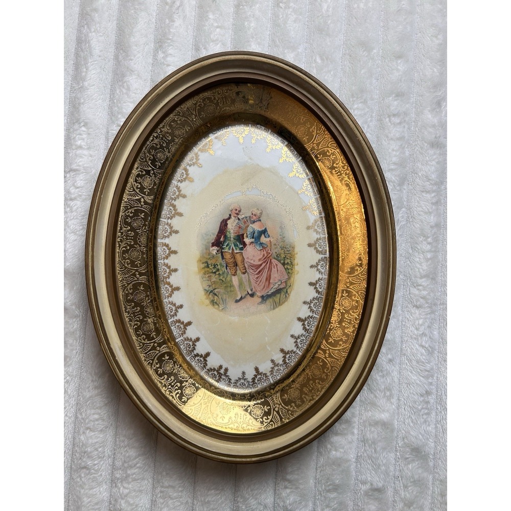 Antique Vintage Painting Fragonard Wall Art Plate Fame Gold Gilt Hand Painted